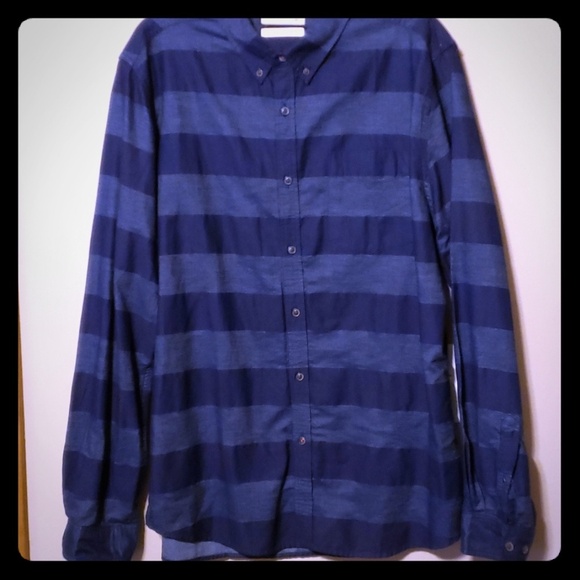 Denim & flowers long sleeve striped button down - Picture 1 of 4